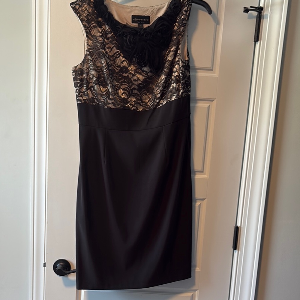 Adrianna Papell Black and Gold Sequin Sheath Dress